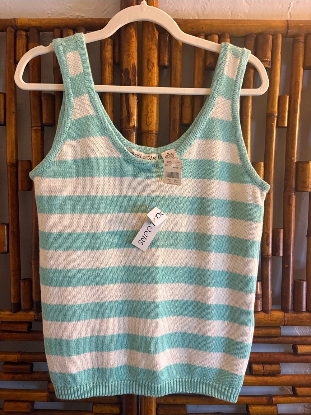 NWT VINTAGE DOUBLOONS PINK AND WHITE COTTON STRIPED TANK 80’s coastal grandma